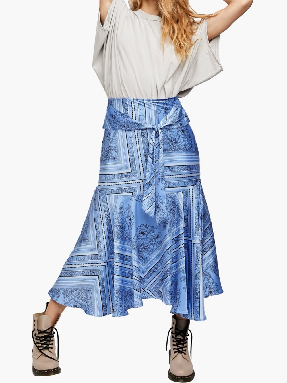 Free People Hampton Tie Front Midi Skirt